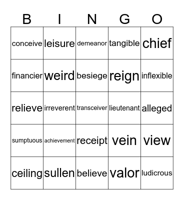 8th Vocabulary 2 Bingo Card