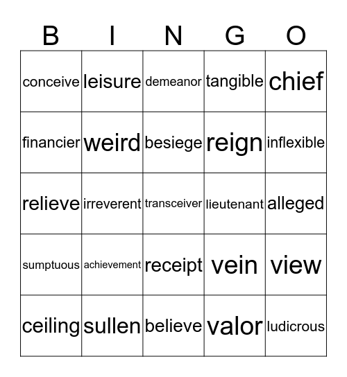 8th Vocabulary 2 Bingo Card