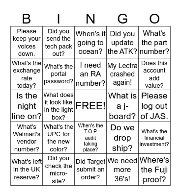 LINGO Bingo Card