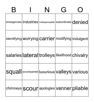 8th Vocabulary 8 Bingo Card