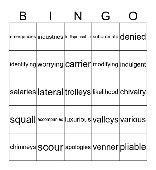 8th Vocabulary 8 Bingo Card