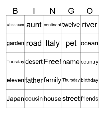 Review Bingo Card