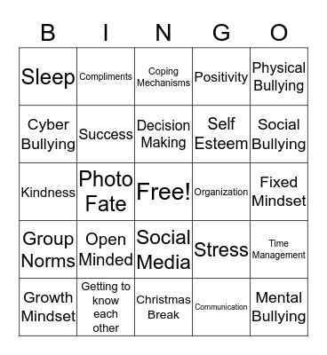 Group Finale Bingo Card