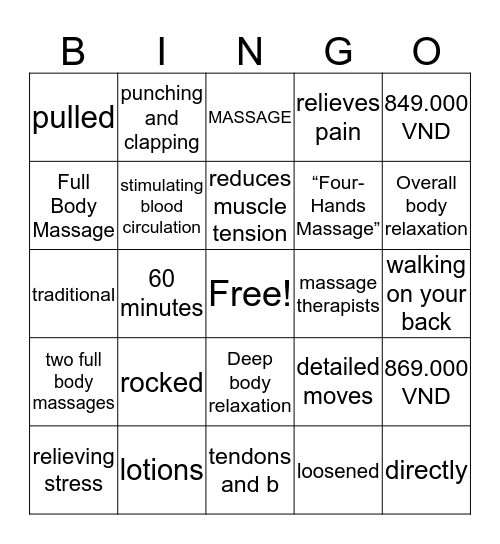 Spa Bingo Card