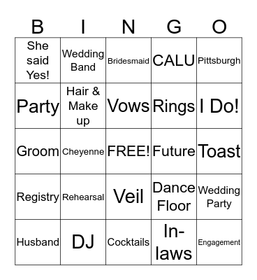 Cheyenne's Bachelorette Party! Bingo Card