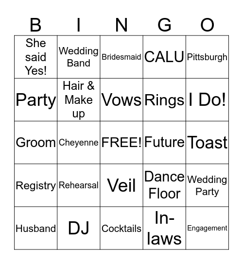 Cheyenne's Bachelorette Party! Bingo Card