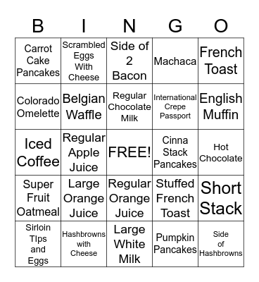 IHOP Bingo Card