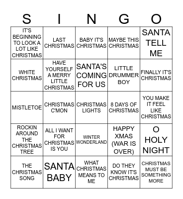 300 XMAS POP HITS #1 Bingo Card