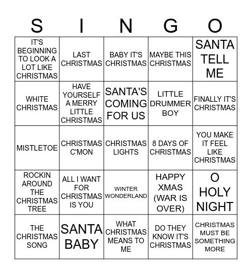 300 XMAS POP HITS #1 Bingo Card