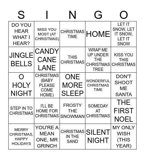 301 XMAS POP HITS #2 Bingo Card