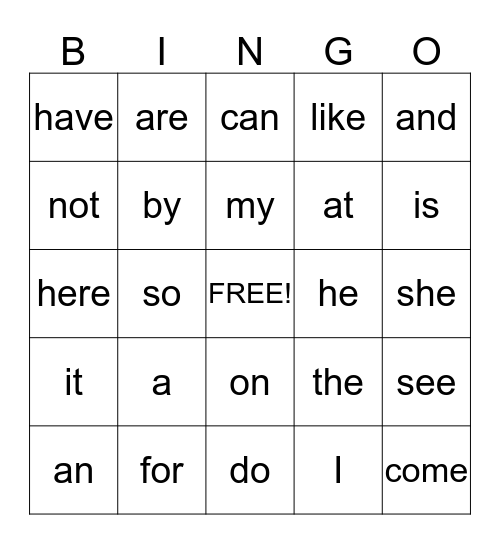 Sight Words 1 Bingo Card