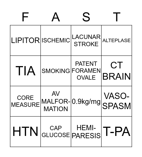 STROKE BINGO Card