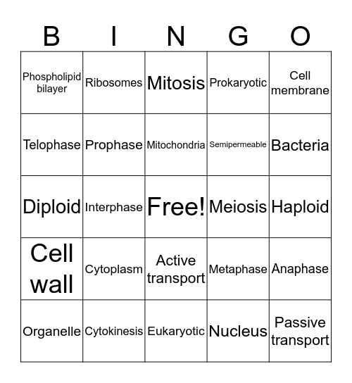 Cells and Cellular Reproduction Bingo Card