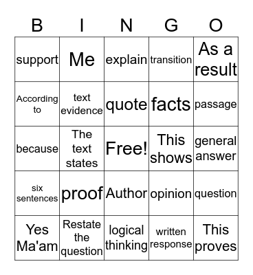 Language Arts High-Frequency Bingo - Yes Ma'am! Bingo Card