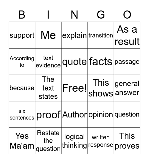 Language Arts High-Frequency Bingo - Yes Ma'am! Bingo Card