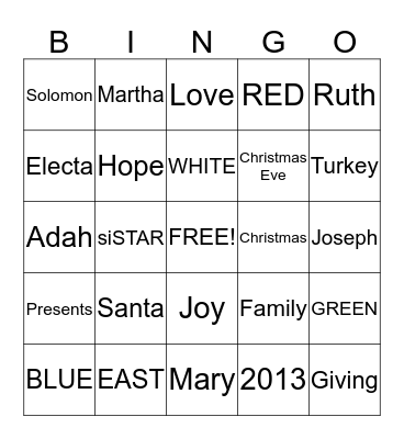 O.E.S Holiday Bingo Game Card Bingo Card