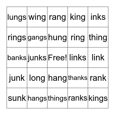 2.1 ng, nk Welded Sounds Bingo Card