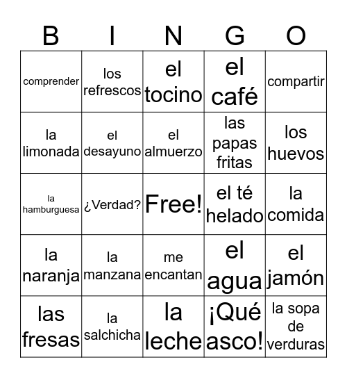 COMIDA Bingo Card