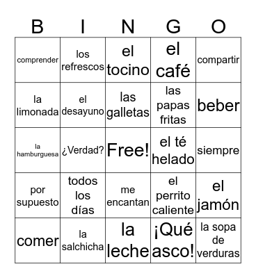 COMIDA Bingo Card