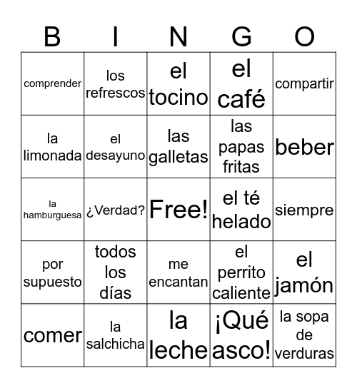 COMIDA Bingo Card
