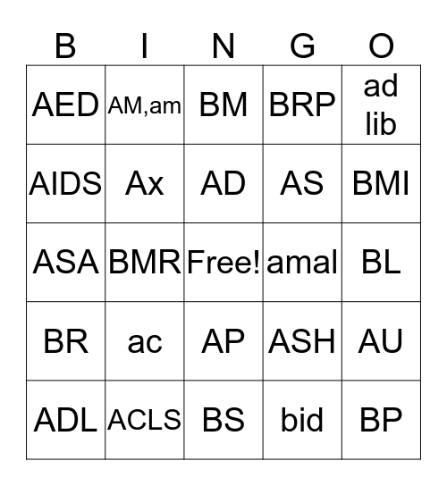 HST/1 Bingo Card