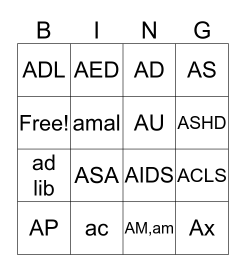 HST/1 Bingo Card