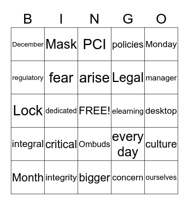 Compliance - Getting it Right Bingo Card
