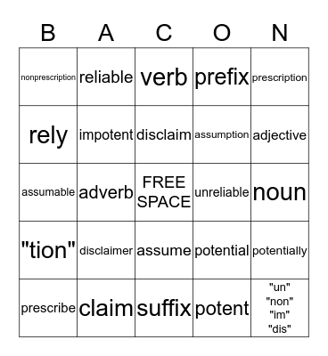 Vocabulary 2.18 Bingo Card