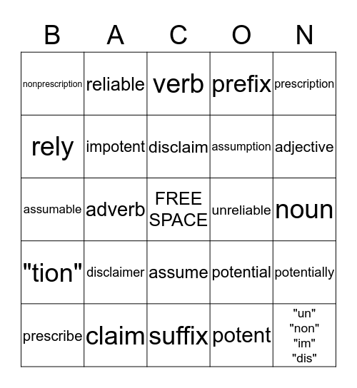 Vocabulary 2.18 Bingo Card