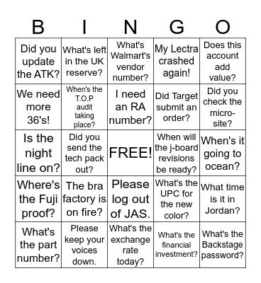 LINGO Bingo Card