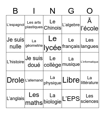 French 3B Bingo Card