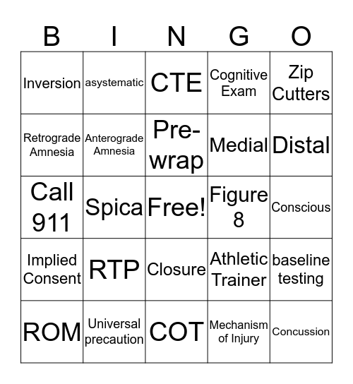 Sports Medicine  Bingo Card
