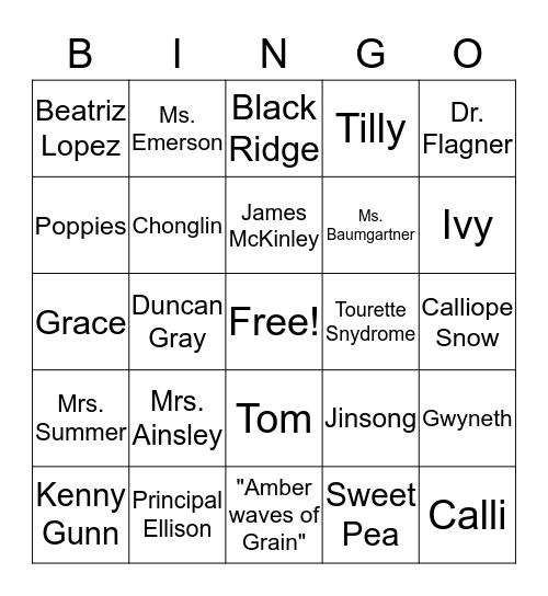 Forget Me Not Bingo Card