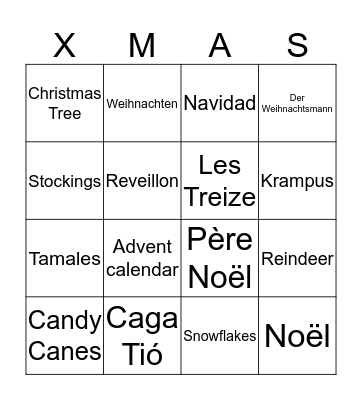 Trilingual Christmas Bing Bingo Card