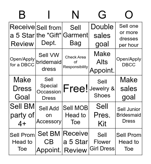 Bridal Christmas Bingo (Dress Specialist) Bingo Card