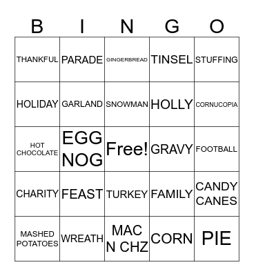 Holiday BINGO Card