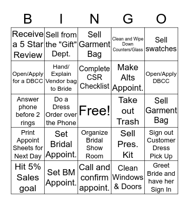 Bridal Christmas Bingo (CSR) Bingo Card