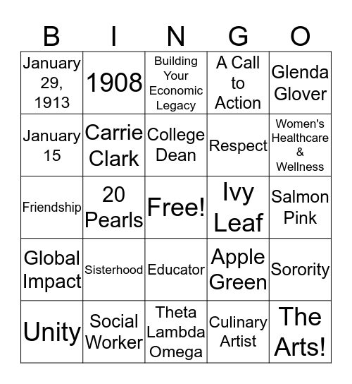 Theta Lambda Omega Sisterly Relations Bingo Card