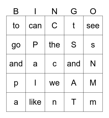 High Frequency Word / Letters Bingo Card