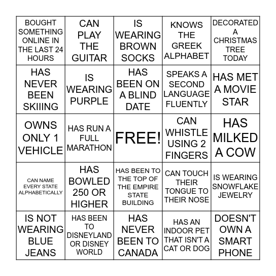 HUMAN BINGO Card