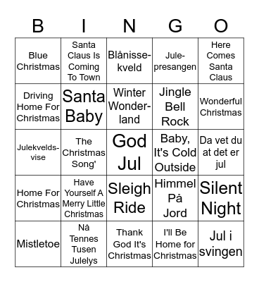 Jule Musikk Bingo Card