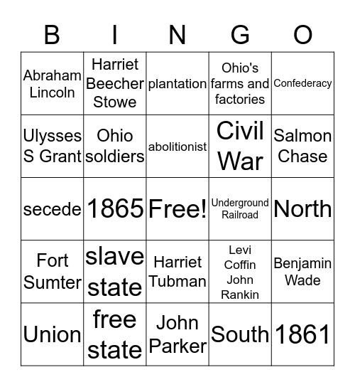 Unit 3 L2 Civil War Bingo Card
