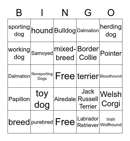 Breeds of Dogs Bingo Card