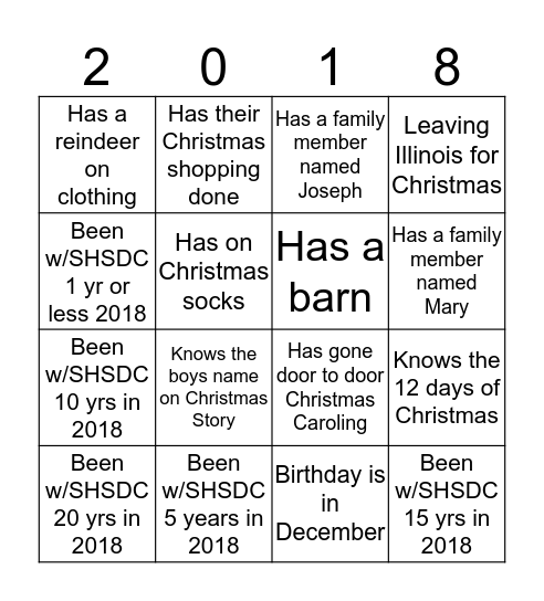 Shawnee Christmas Bingo Card