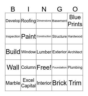 Excel Capital Bingo! Bingo Card