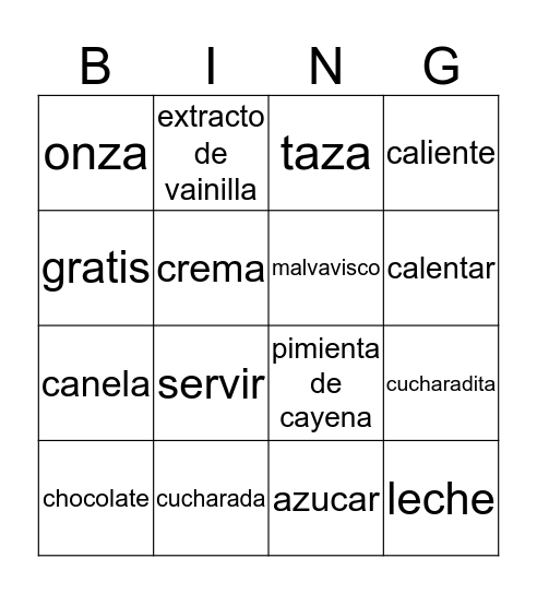 Chocolate Caliente- Annika Bingo Card