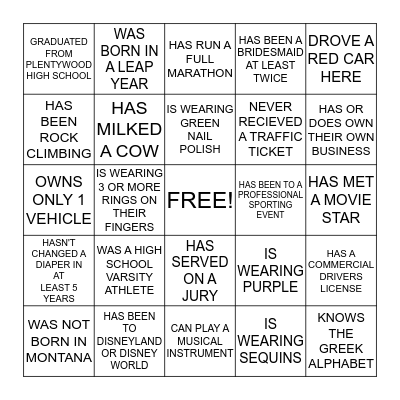 HUMAN BINGO Card