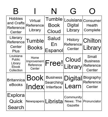 Digital Library Bingo Card