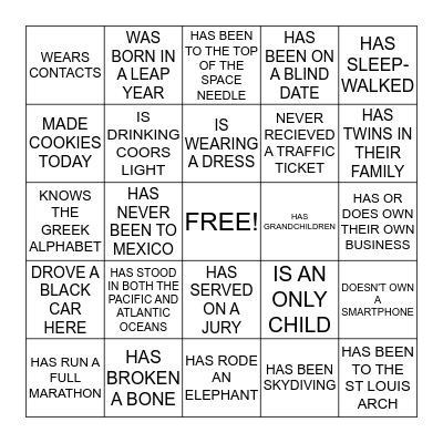 HUMAN BINGO Card