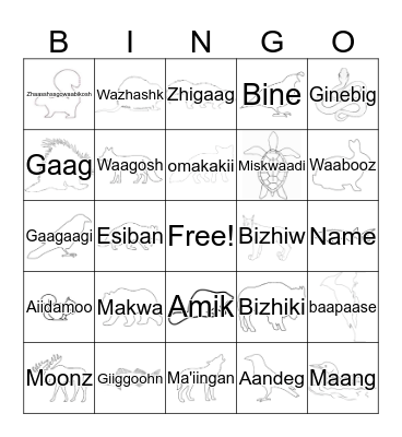 Animal Bingo Card